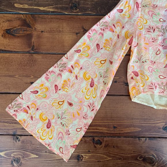 Zara Boho Bell Sleeve Open Tie Back Orange Floral Paisley Women's Small Blouse - Picture 8 of 16